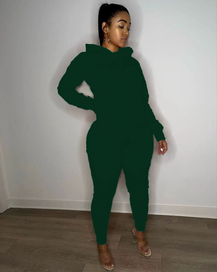 Damen nan tailliertes Hoodie- und Jogginghose-Set mit Kängurutasche, hohem Komfortbund und gerippten Knöchelbündchen Drune
