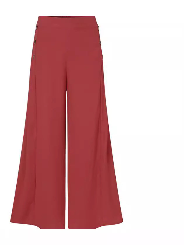 Damen Weite Palazzohose mit dekorativen Knopfdetails Drune