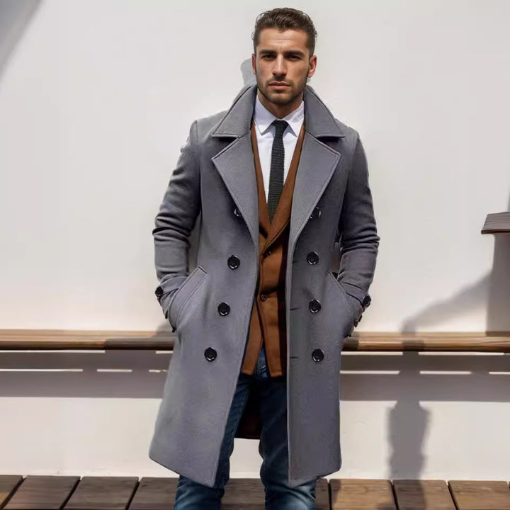 Herren Doppelreihiger Wollmantel mit breitem Revers und taillierter Silhouette Drune