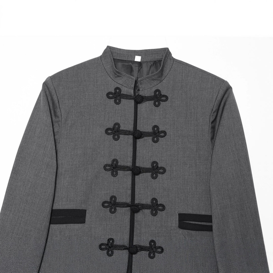 Damen nan taillierte Cropped-Jacke mit Mandarinkragen und dekorativen Froschverschlüssen Drune