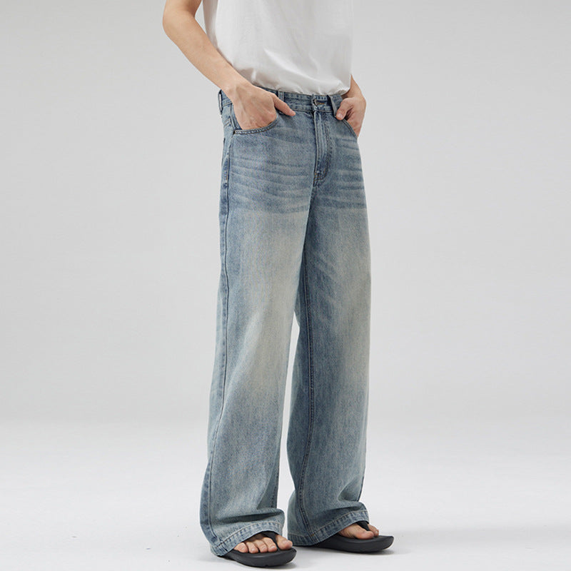 Herren Weit geschnittene Vintage-Denim-Jeans mit hoher Taille und weitem Bein Drune