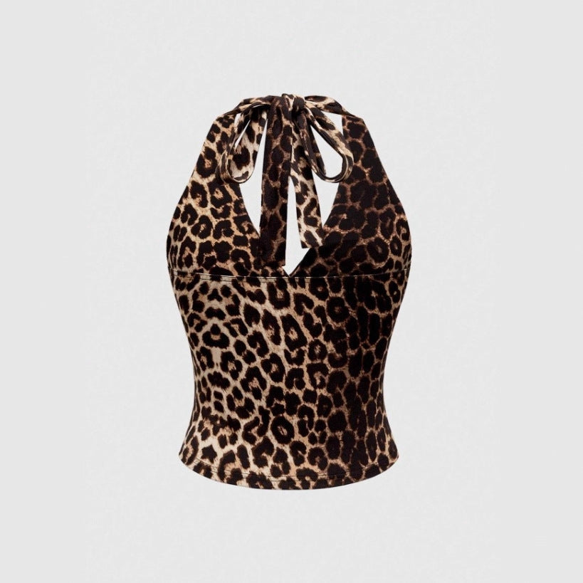 Damen Cut-Out Top mit Leo-Muster Drune