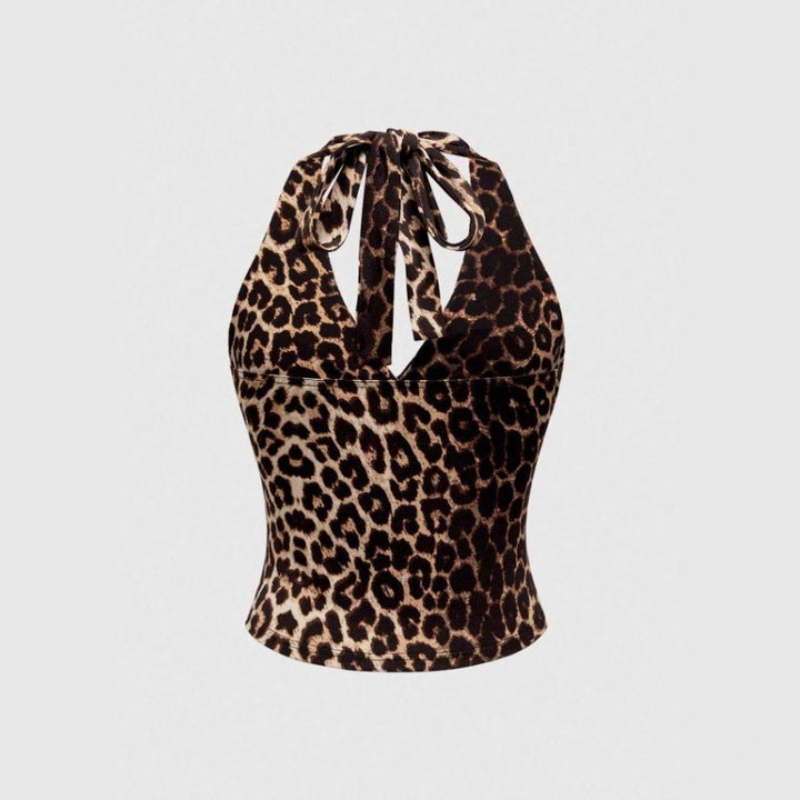 Damen Cut-Out Top mit Leo-Muster Drune