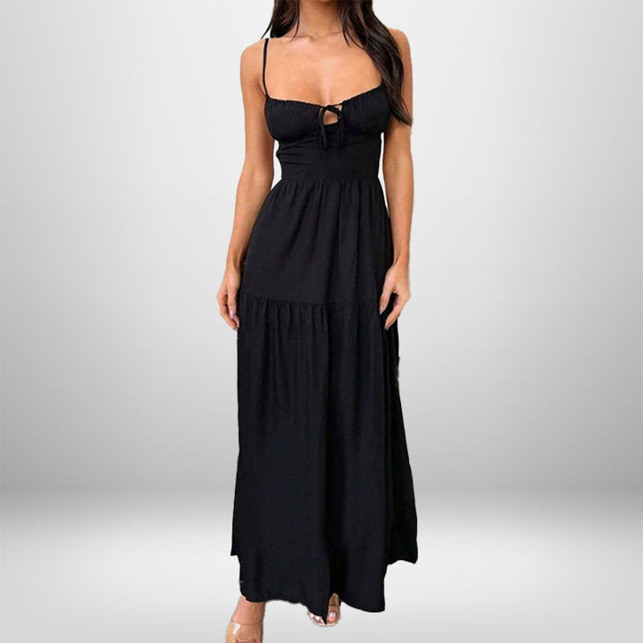Damen Maxikleid mit verstellbaren Trägern und romantischem Schlüsseleffekt Drune