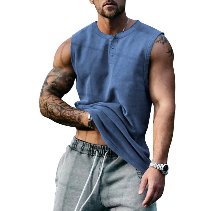 Herren ärmelloses Henley-Shirt mit Knopfleiste und weichem Baumwollmix Drune