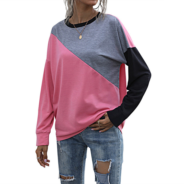 Damen Lässiges Colorblock-Sweatshirt mit diagonaler Teilung und Raglanärmeln Drune