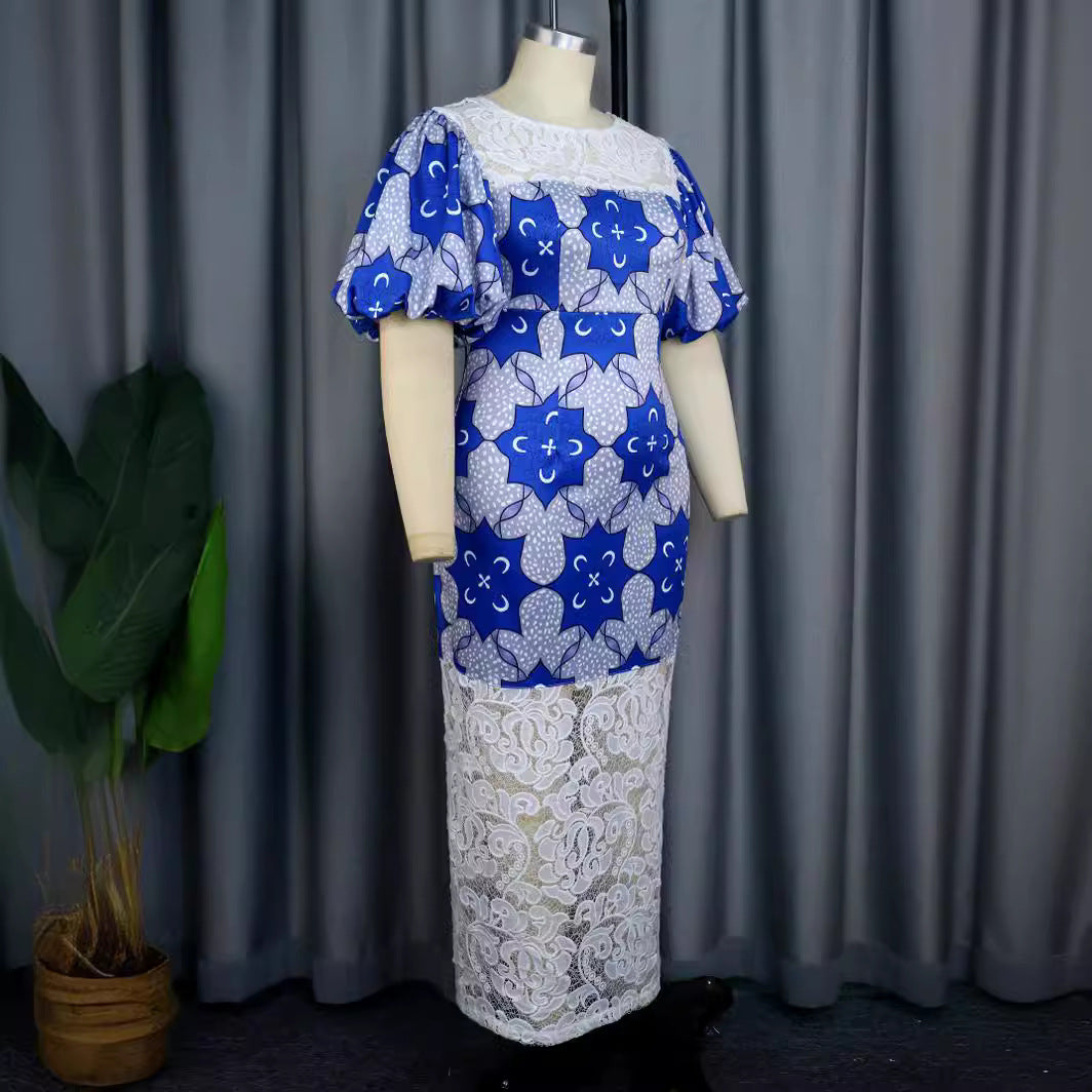 Damen Elegantes Langarmkleid mit ausgefallenen Puffärmeln und Spitzenbesatz Drune