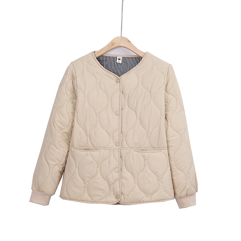 Damen nan gesteppte leichte Steppjacke mit Rundhals, Druckknopfverschluss und Rippbündchen Drune