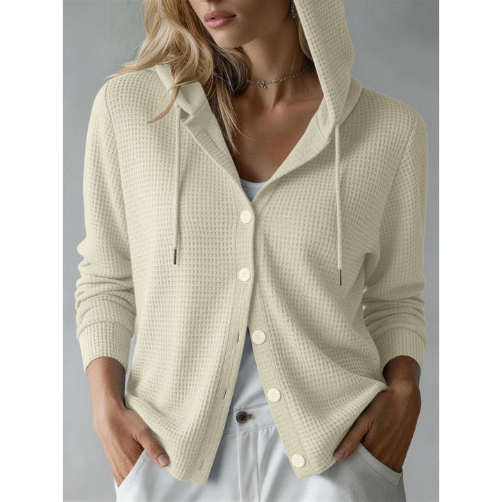 Damen Kapuzen-Strickjacke mit Waffelstruktur und Knopfleiste Drune