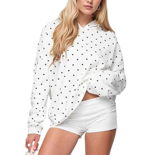 Damen Gepunkteter Oversize-Kapuzenpullover mit Kängurutasche Drune