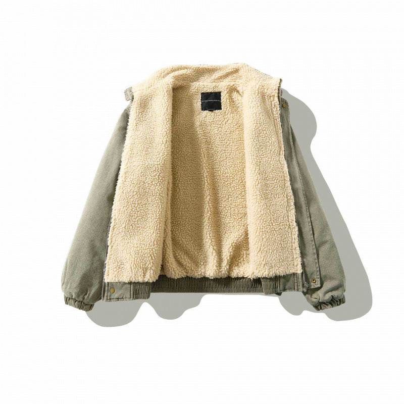 Unisex Weitgeschnittene Canvas-Utility-Jacke mit Stehkragen, Pattentaschen und elastischem Saum Drune