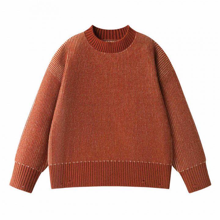 Unisex Oversize-Strickpullover mit Rundhals, Rippenstruktur und verlängertem Bund Drune