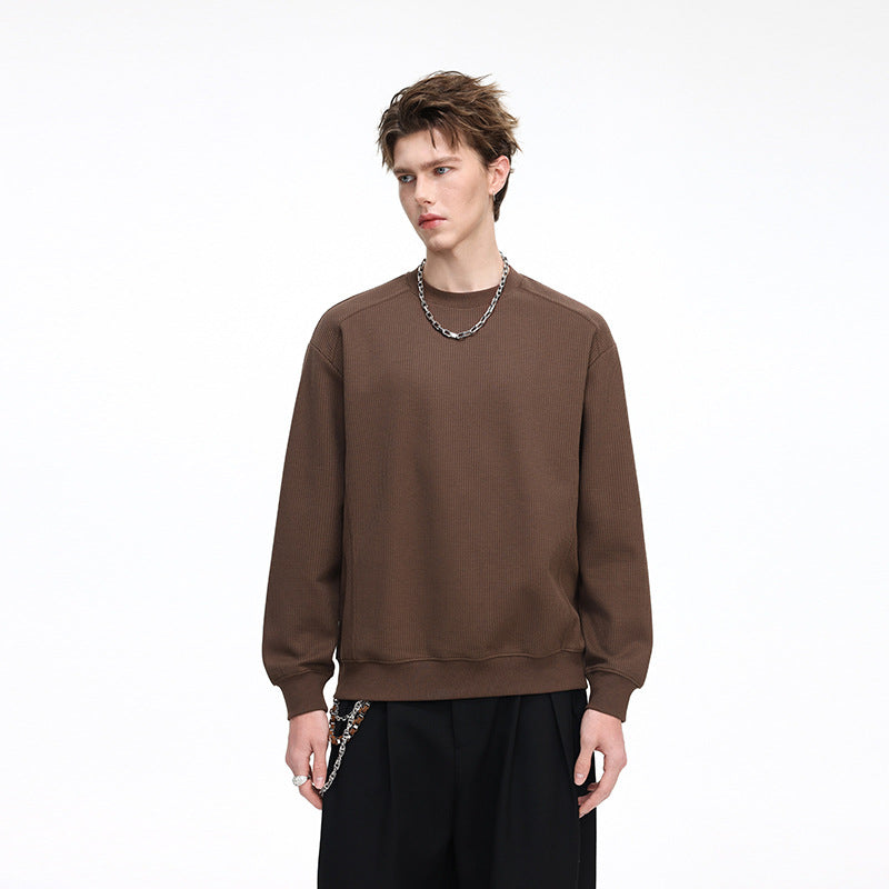 Herren Waffelstrick Rundhals‑Sweatshirt mit relaxed Fit und gerippten Bündchen Drune
