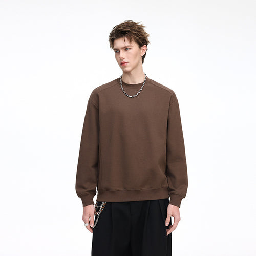 Herren Waffelstrick Rundhals‑Sweatshirt mit relaxed Fit und gerippten Bündchen Drune