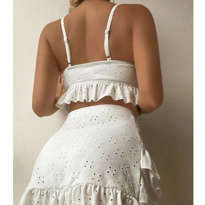 Damen Crop-Top und Rüschenshort Set Drune