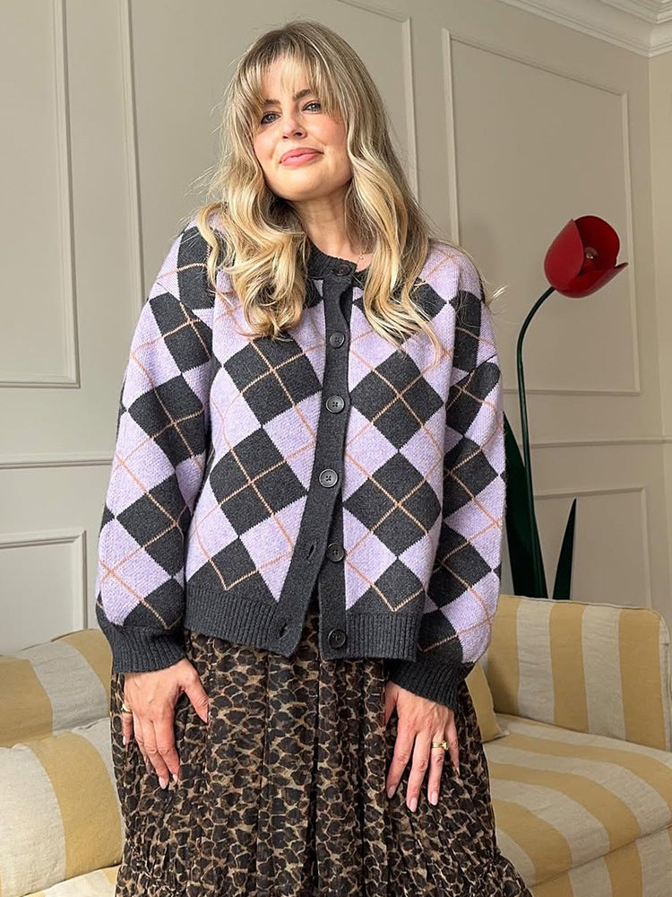 Damen Argyle-Strickjacke mit kastiger Silhouette und großer Knopfleiste Drune