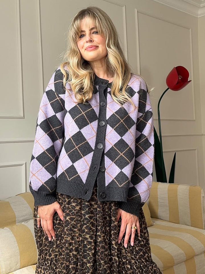 Damen Argyle-Strickjacke mit kastiger Silhouette und großer Knopfleiste Drune