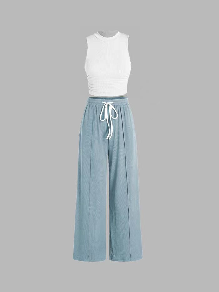 Damen lässiges Oberteil und weit geschnittene Hose Set Drune