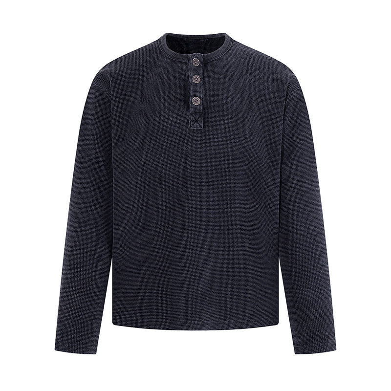 Herren Waffelstrick-Henleyshirt mit Knopfleiste und lässigem Regular-Fit Drune