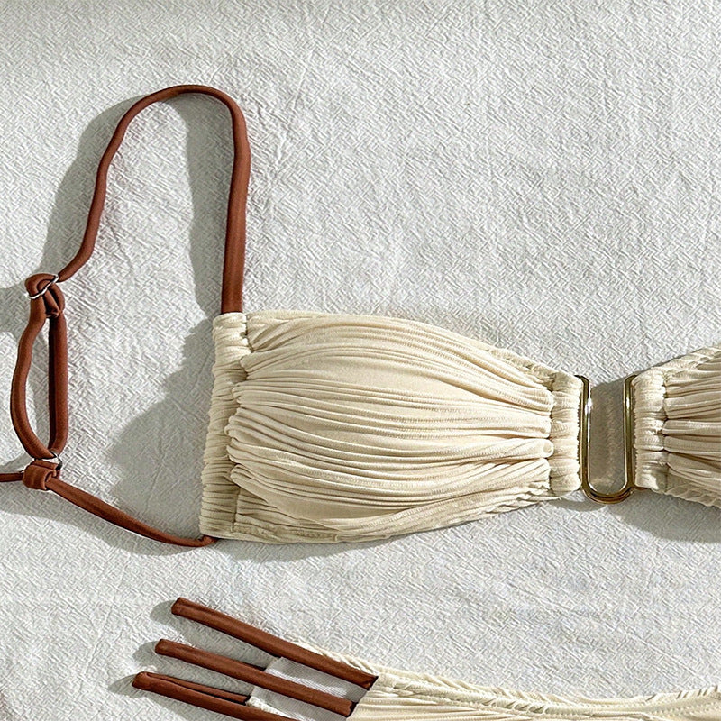 Damen Bandeau-Bikini mit raffiniertem Rüschendesign und verstellbaren Trägern Drune