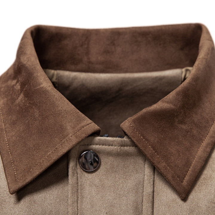 Herren Velourslederjacke im Field-Stil mit Cordkragen und aufgesetzten Taschen Drune