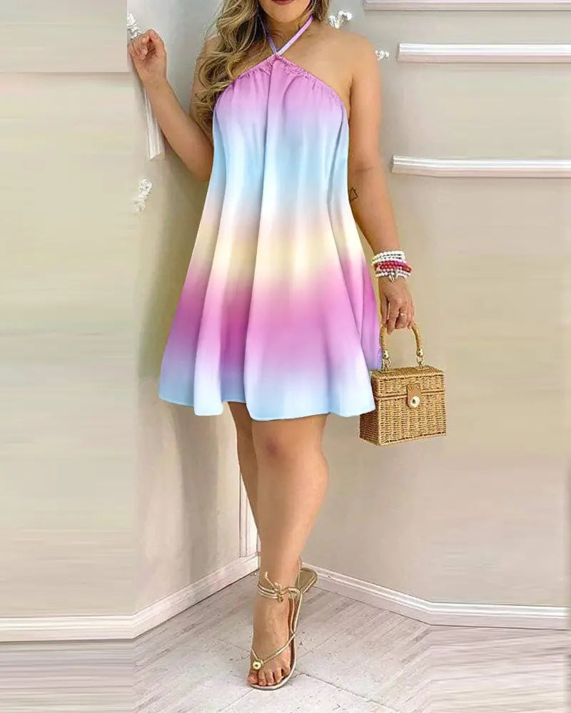 Drune | Bedrucktes Cold Shoulder Halter Tie Kleid