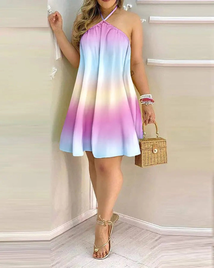 Drune | Bedrucktes Cold Shoulder Halter Tie Kleid