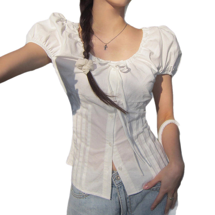 Damen elegante Bluse mit Rüschendetails und Knopfverschluss Drune