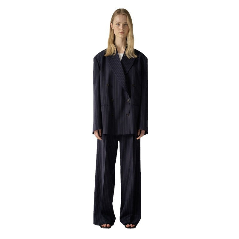 Damen Elegante Stoffhose mit weitem Bein und Streifen Drune