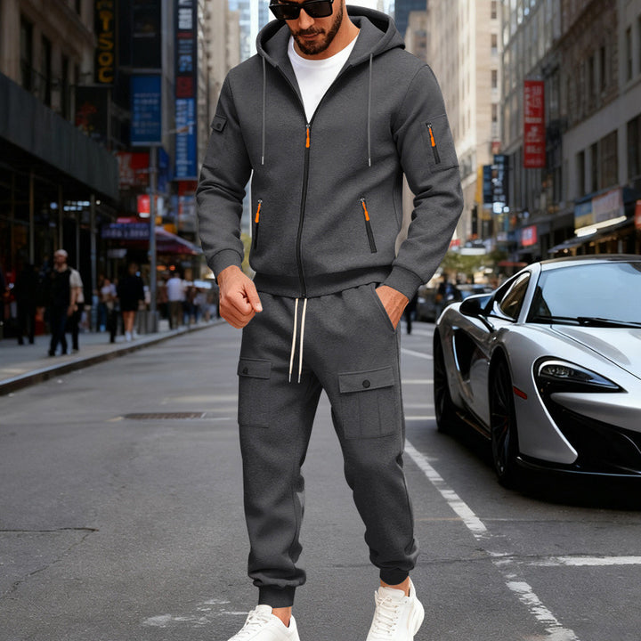 Herren nan urbaner Kapuzen-Jogginganzug aus Baumwollmix mit Cargo-Taschen und funktionalen Reißverschlüssen Drune