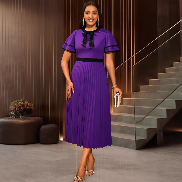 Damen plissiertes Midikleid mit eleganten Rüschendetails Drune