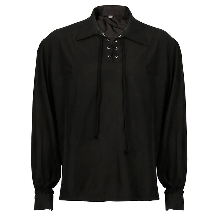 Herren nan lässiges Kurzarmshirt mit geschnürter V-Kehle, kurzem Stehkragen und weichem Baumwollmix Drune