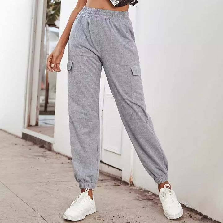 Damen Cargo-Jogginghose mit Gummibund, Seitentaschen und elastischen Bündchen Drune