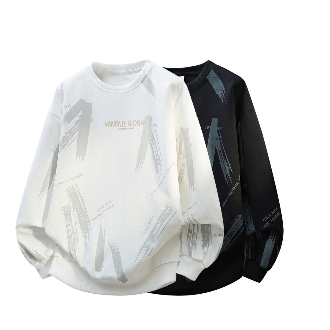 Herren Oversize Rundhals-Sweatshirt mit Pinselprint & elastischen Bündchen Drune