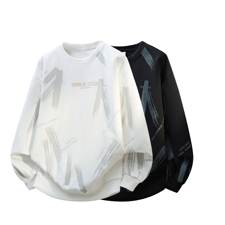 Herren Oversize Rundhals-Sweatshirt mit Pinselprint & elastischen Bündchen Drune