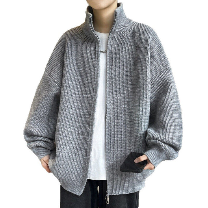 Unisex Oversized Strick-Zipjacke mit Stehkragen und Rippbündchen Drune