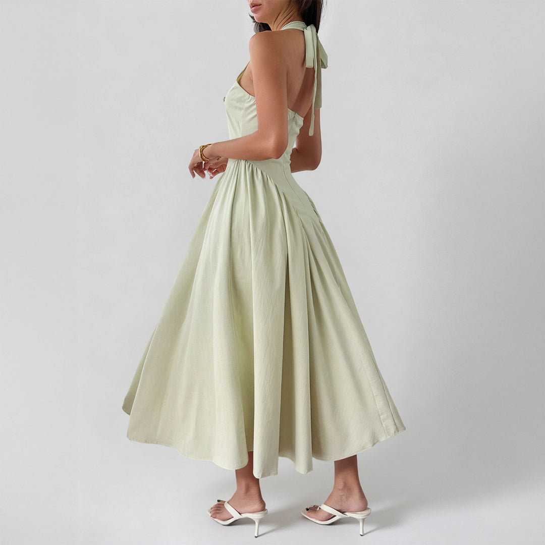 Damen Midikleid mit lässigem Rückenausschnitt und Schleifenverschluss Drune