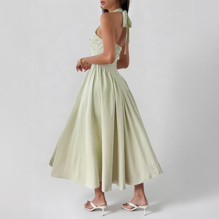 Damen Midikleid mit lässigem Rückenausschnitt und Schleifenverschluss Drune
