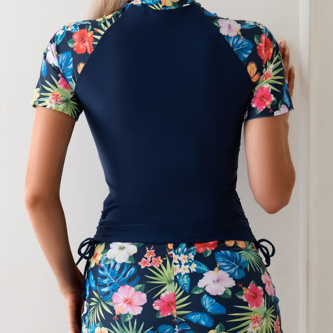 Damen Sportliches Bademoden-Set mit floralem Print und seitlichen Raffungen Drune