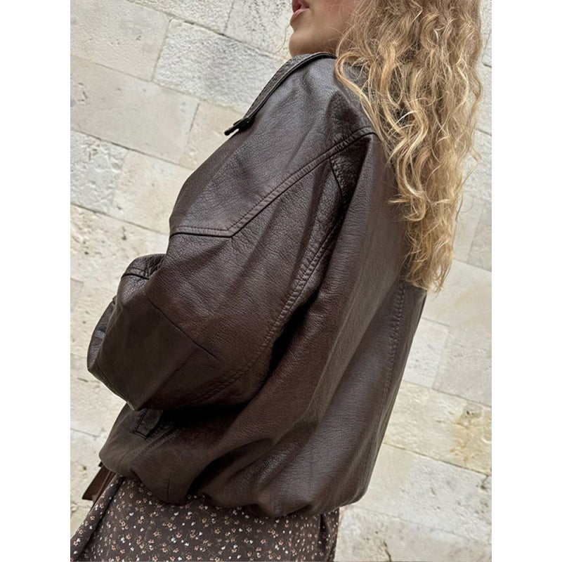 Damen Trendige Lederjacke im urbanen Stil Drune