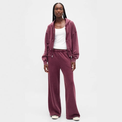 Damen nan zweiteiliges Frottee-Loungewear-Set mit Reißverschluss-Kapuzenjacke und weit geschnittener Jogginghose Drune