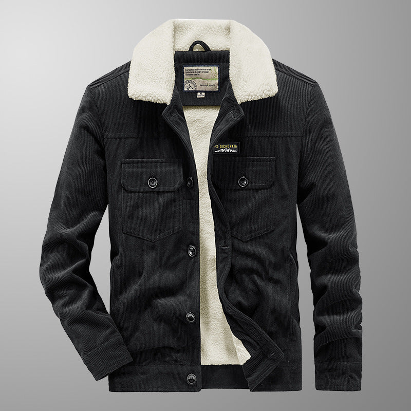 Herren Cord-Truckerjacke mit Druckknopfleiste und Brustklappen Drune