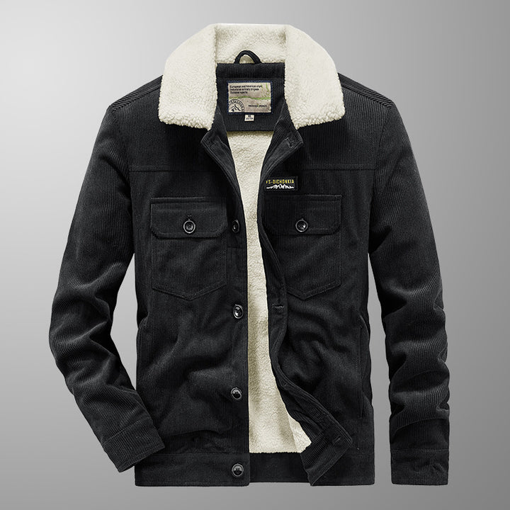 Herren Cord-Truckerjacke mit Druckknopfleiste und Brustklappen Drune