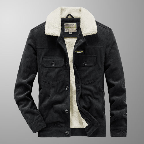 Herren Cord-Truckerjacke mit Druckknopfleiste und Brustklappen Drune