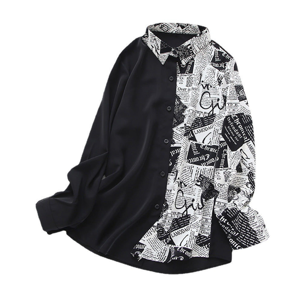 Damen Modische Bluse mit kreativem Druck Drune