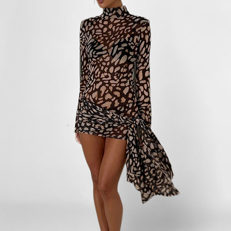 Damen Minikleid mit transparentem Mesh-Design und asymmetrischem Saum Drune