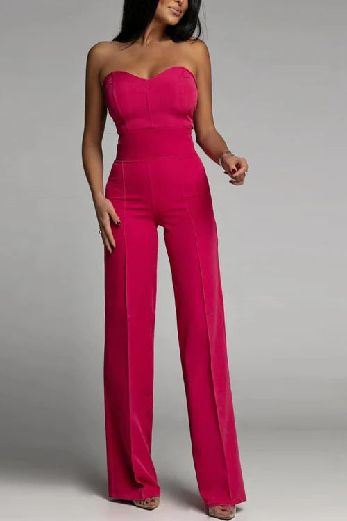 Damen eleganter Jumpsuit mit schulterfreiem Design und weitem Bein Drune