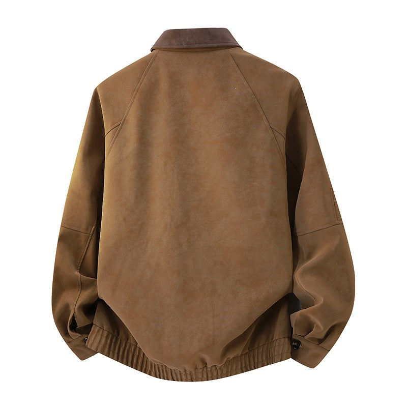 Herren Kurzjacke im Vintage-Arbeiterstil aus Velours‑Optik mit Pattentaschen und elastischem Saum Drune