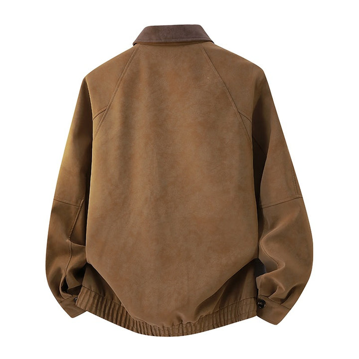 Herren Kurzjacke im Vintage-Arbeiterstil aus Velours‑Optik mit Pattentaschen und elastischem Saum Drune