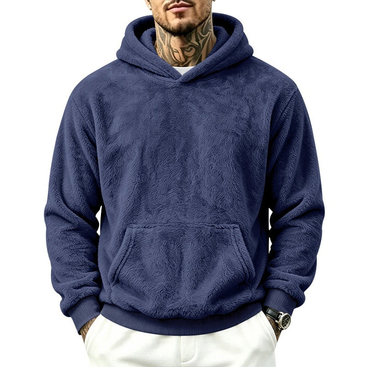 Herren Kuscheliger Fleece-Hoodie mit Kängurutasche und geripptem Saum Drune